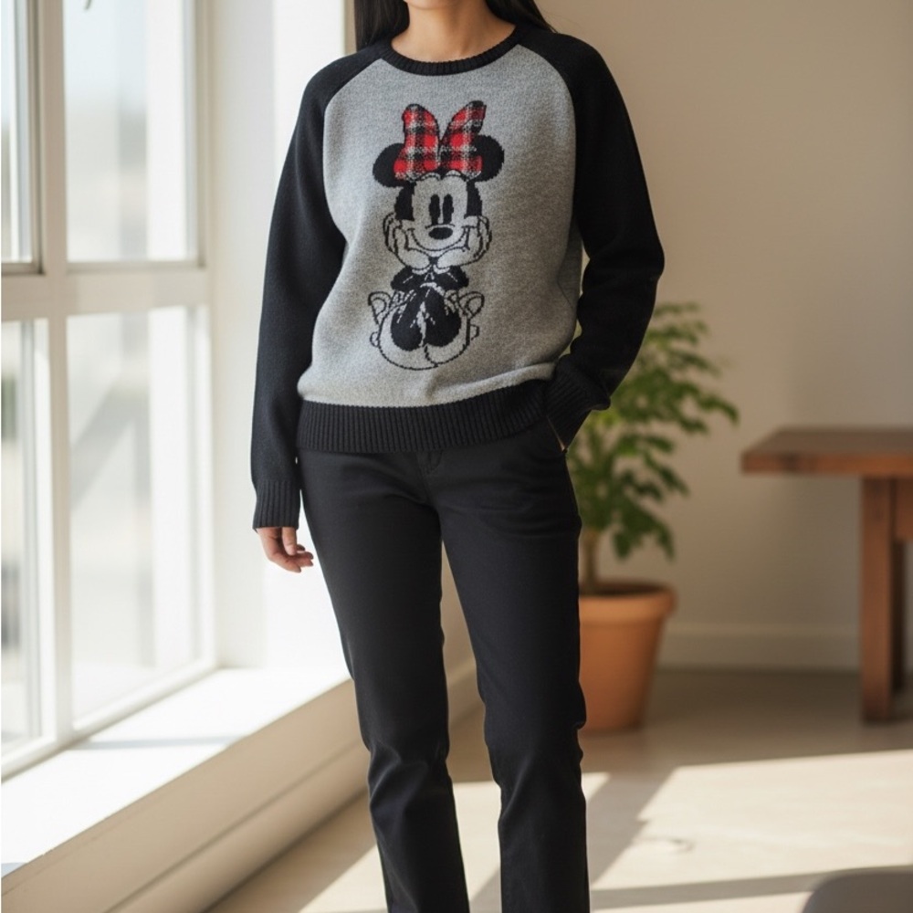 Disney Black and Gray Minnie Mouse Sweater